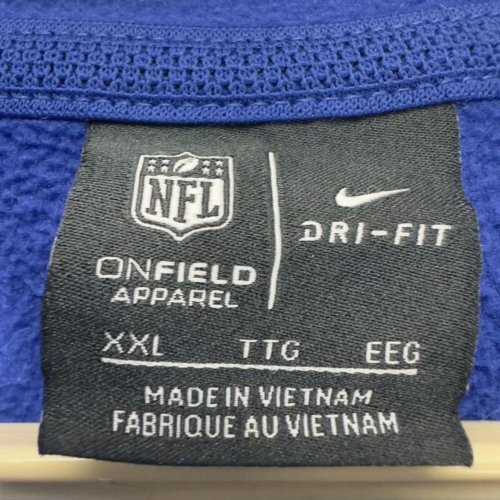 Nike New York Giants Mens XXL Full Zip Hoodie DriFit On Field Apparel Grey Blue